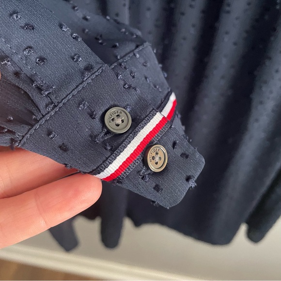 Tommy Hilfiger Navy Blue Long-Sleeve Swiss Dot Dress - Size Large, Flowy - Picture 3 of 11